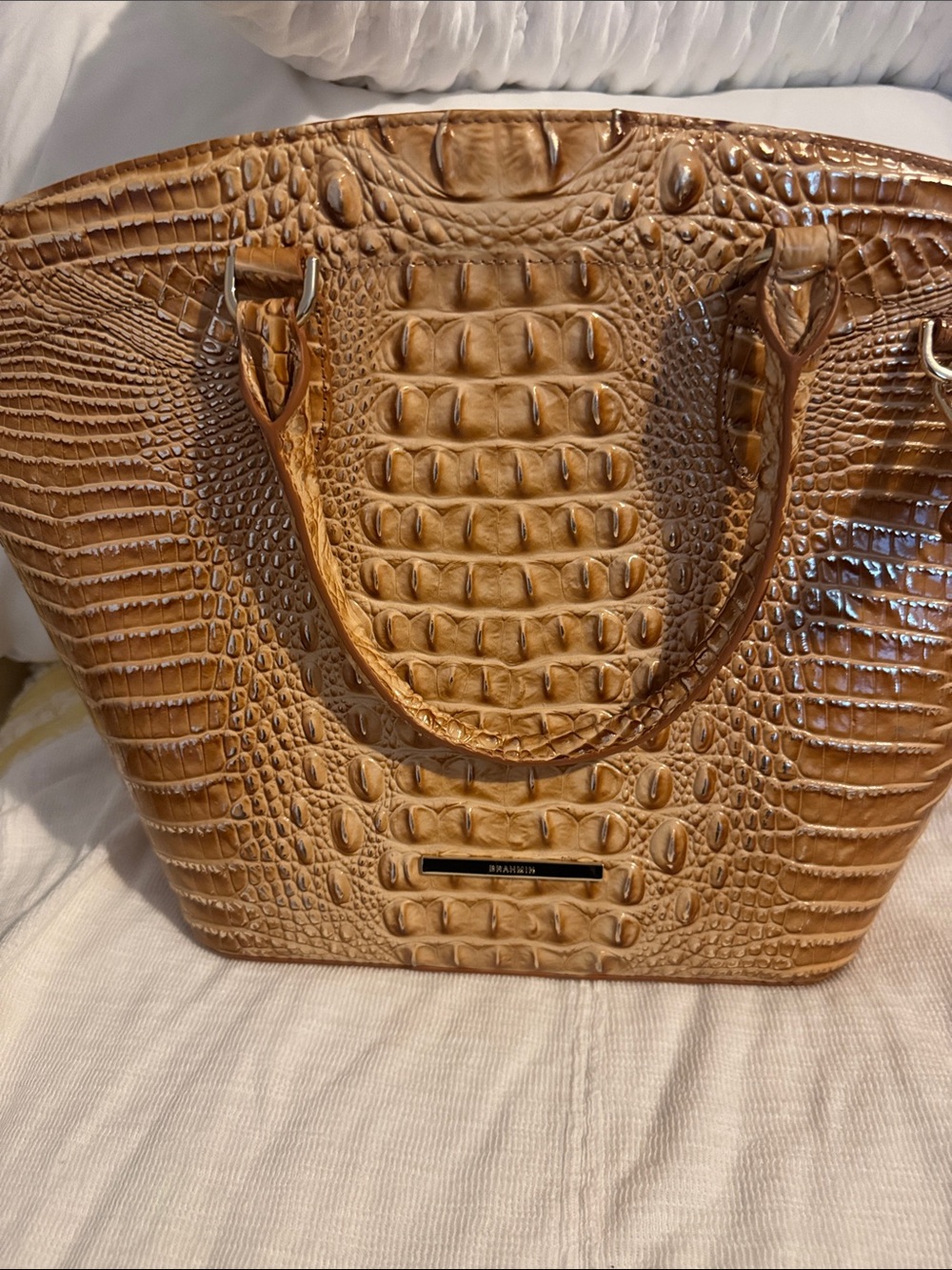 Brahmin Tan Croc-Embossed Structured Tote